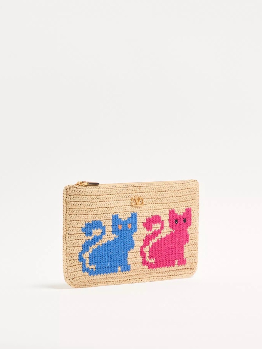 Valentino Raffiachat Raffia Clutch With Embroidery